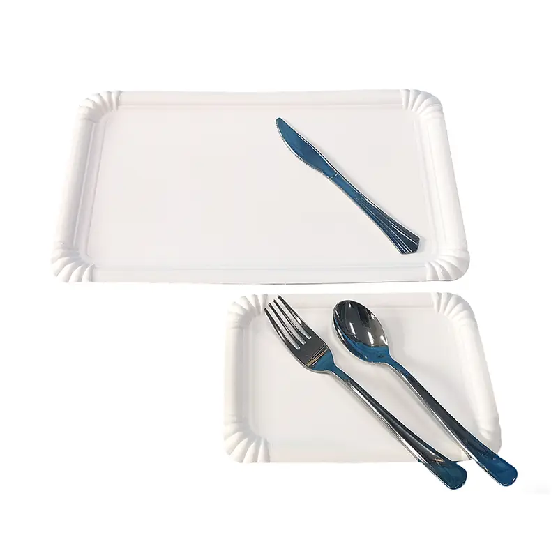 직사각형 흰색 파티 케이크 종이 접시